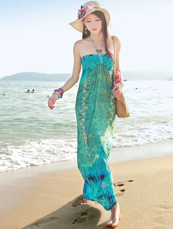 Printed Halter Knot Maxi Beach Dress Fall maxi dresses