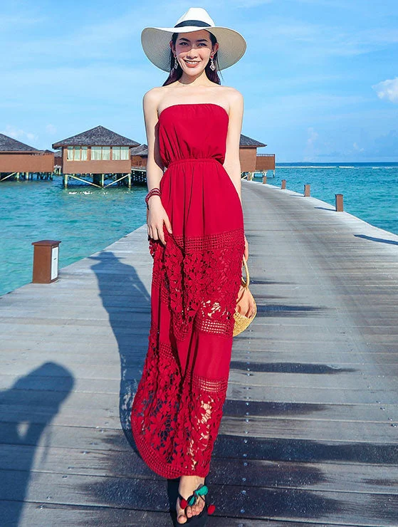 Red Broderie Bandeau Maxi Beach Dress Forever 21 maxi dresses