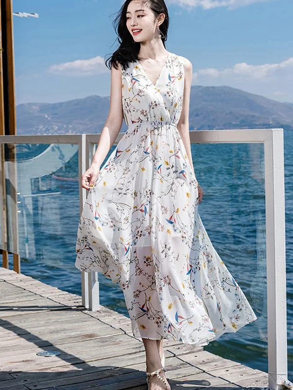 White Floral Print Wrap Front Maxi Beach Dress Fashion-forward maxi dresses