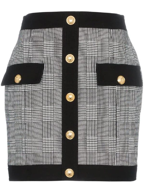 prince of wales check mini skirt Printed Denim Skirt