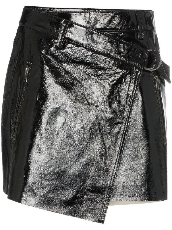 wrapover patent leather mini skirt Button-up Mini Skirt