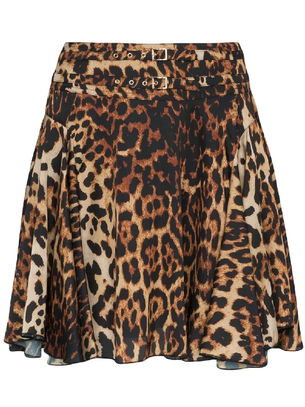 high waisted leopard print mini skirt High-Waisted Skater Skirt