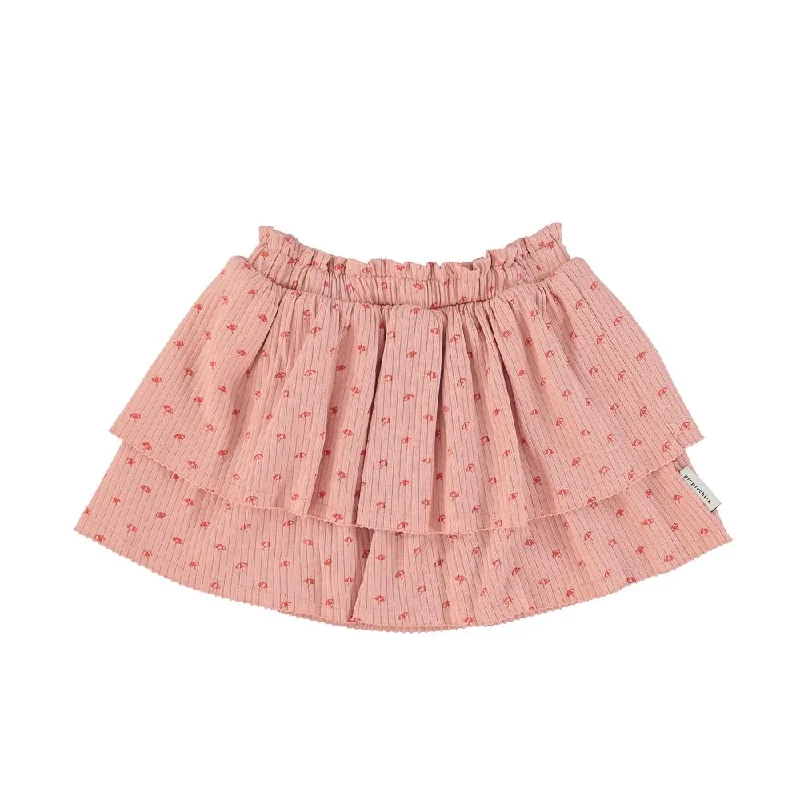 PIUPIUCHICK LIGHT PINK WITH RED SUNSHADE PRINT RUFFLED SHORT SKIRT Stretch Mini Skirt