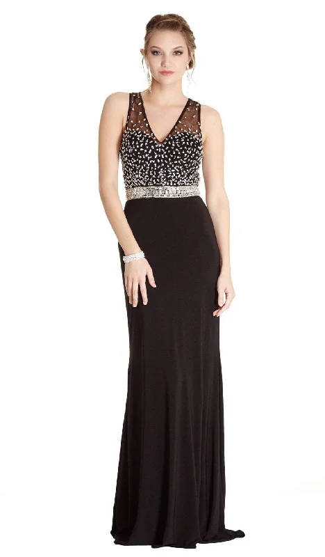 Aspeed Design - Glittering Illusion V-neck Sheath Evening Dress Bodycon party dresses