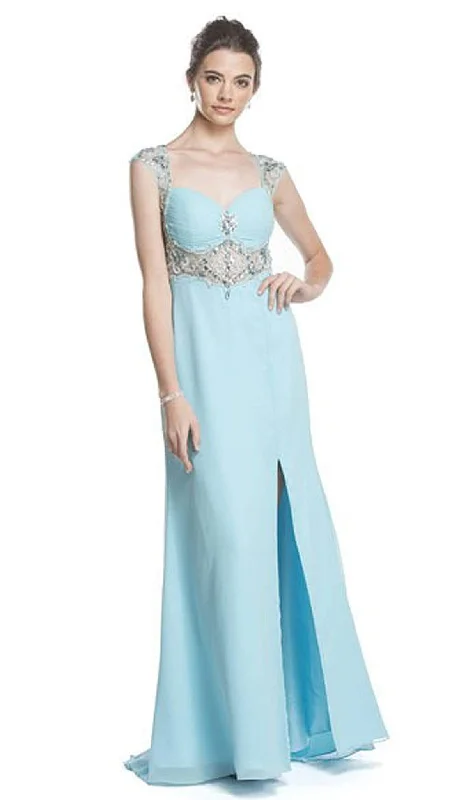 Aspeed Design - Sheer Embellished Evening Gown with Slit Fashion-forward party dresses