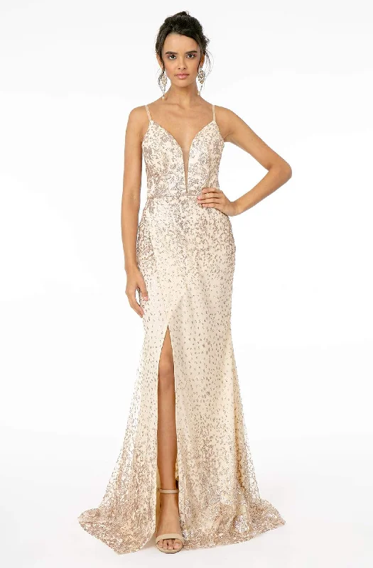 Elizabeth K - GL1844 Illusion Deep V-Neck Glitter Mesh High Slit Gown Must-have party dresses for this season