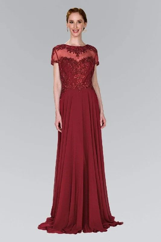 Elizabeth K - GL2406 Short Sleeve Illusion Lace Ornate Chiffon Gown Velvet party dresses