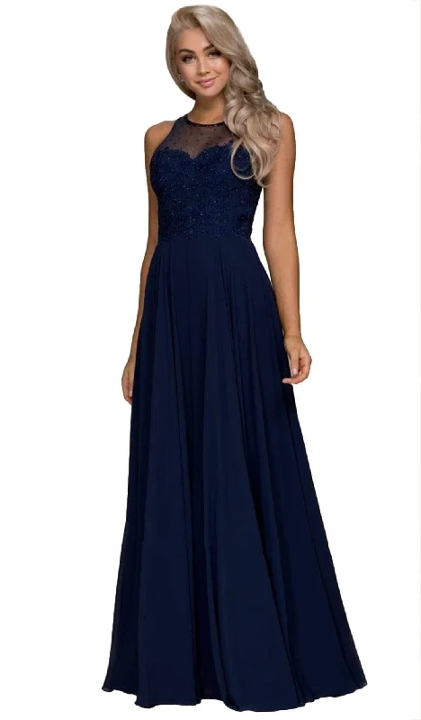 Nox Anabel - Y009 Jeweled Lace Bodice Chiffon A-Line Evening Gown Flattering party dresses for all body types