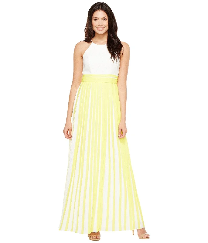 Aidan Mattox Pleated Brocatelle Halter Dress MN1E200900 - 1 pc Lemon In Size 6 Available Winter unclassified dresses