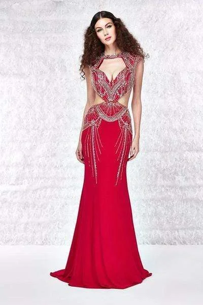 Angela & Alison - Jeweled Trumpet Dress 61171 - 1 pc Hot Red In Size 6 Available Stretchy unclassified dresses