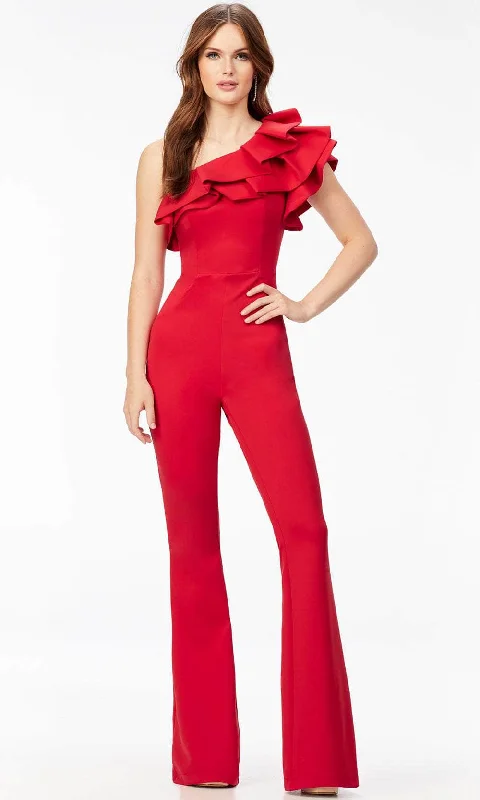 Ashley Lauren 11222 - Ruffled Asymmetric Jumpsuit Stretchy unclassified dresses