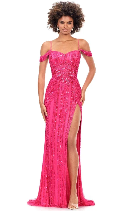 Ashley Lauren 11257 - Beaded High Slit Evening Gown Trendy new unclassified dresses