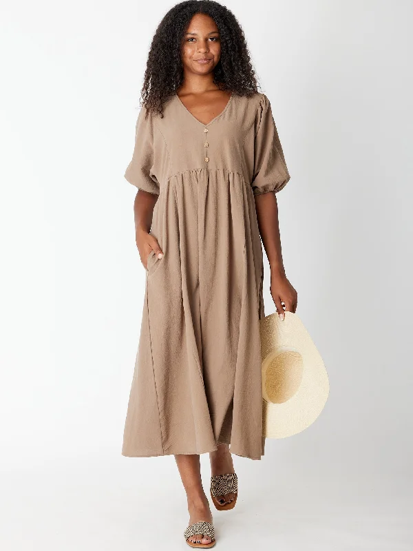 Billow Sleeve Cotton Dress - Latte 27933 Sexy unclassified dresses