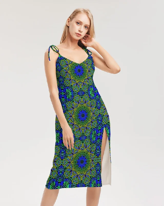 Blue Green Celtic Kaleidoscope Women's Tie Strap Split Dress Petite unclassified dresses