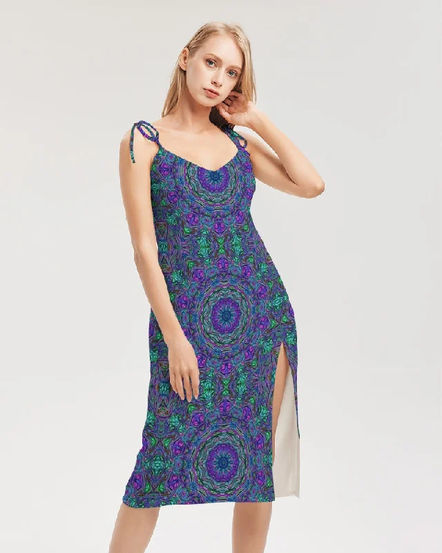 Blue Green Purple Kaleidoscope Women's Tie Strap Split Dress Holiday unclassified dresses