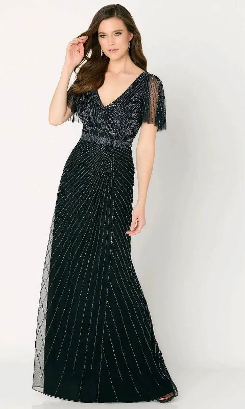 Cameron Blake CB785 - Flutter Sleeve Crystalline Evening Dress Holiday unclassified dresses