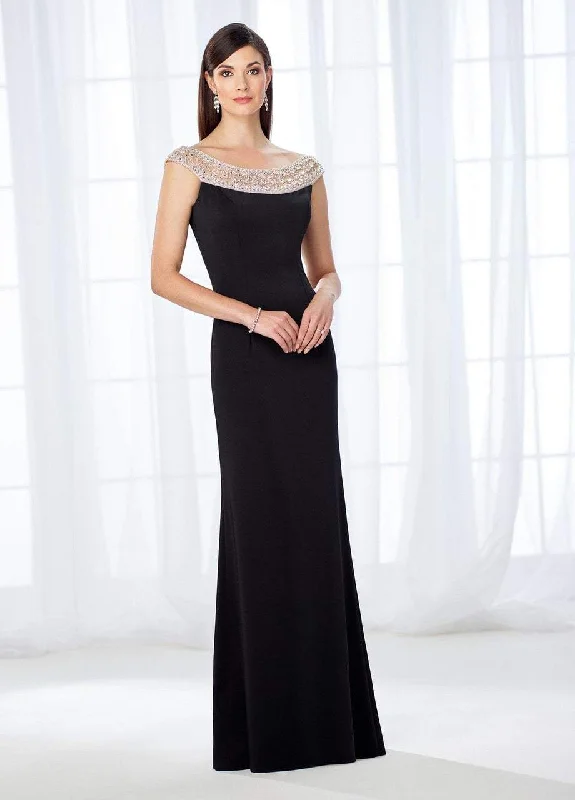 Mon Cheri - 118663 Beaded Bateau Neckline Evening Gown - 2 Pcs Black in Size 4 and Size 6 Available Bold pattern unclassified dresses