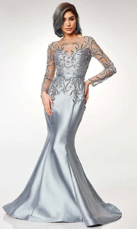 Clarisse - Scroll Motif Illusion Bateau Mermaid Gown M6523 - 1 pc Silver In Size 6 Available Sequin unclassified dresses