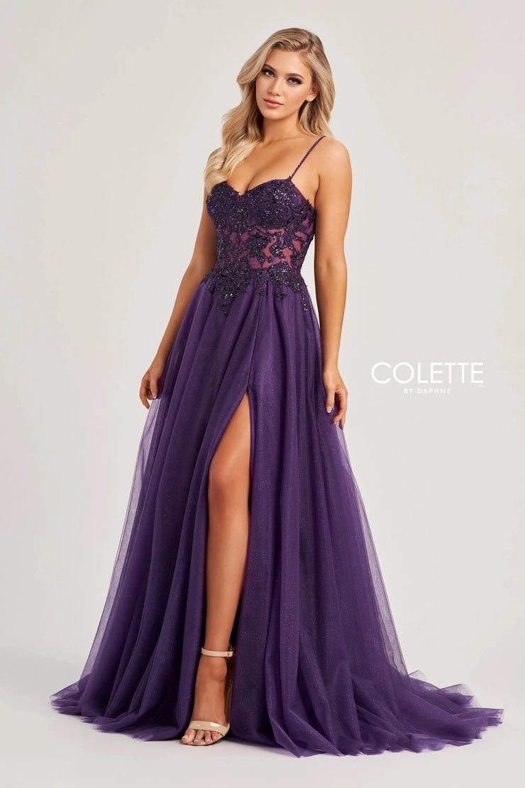 Colette By Daphne CL8280 - Spaghetti Strap Applique Gown Tiered unclassified dresses