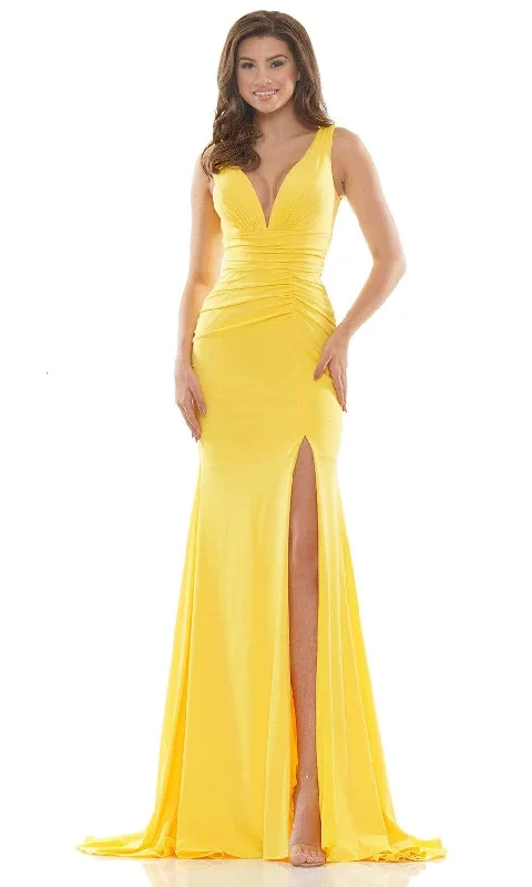 Colors Dress - 2694 Ruched High Slit Mermaid Gown Fashionable unclassified dresses