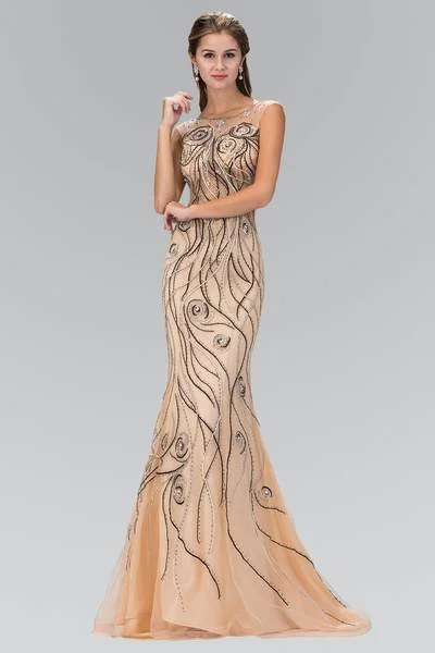 Elizabeth K - Beaded Bateau Neck Mermaid Gown GL2149 - 1 pc Nude In Size S Available Striped unclassified dresses