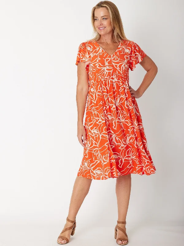 Flounce Sleeve Dress- 30674 Orange Sequin unclassified dresses