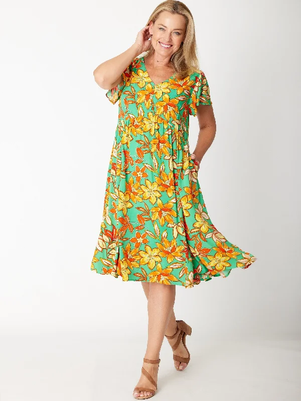 Flounce Sleeve Dress- 30674 Green Travel unclassified dresses