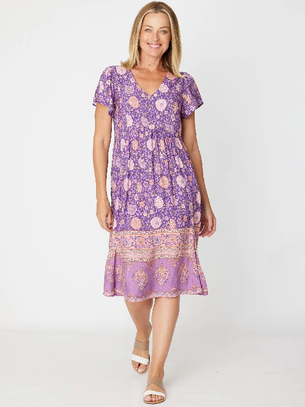 Flounce Sleeve Dress- 30674 Lavender Chiffon unclassified dresses