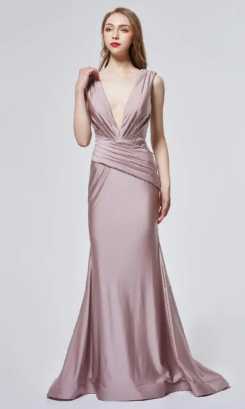 J'Adore Dresses - J19020 Daring Neckline Pleated Trumpet Gown Beach unclassified dresses