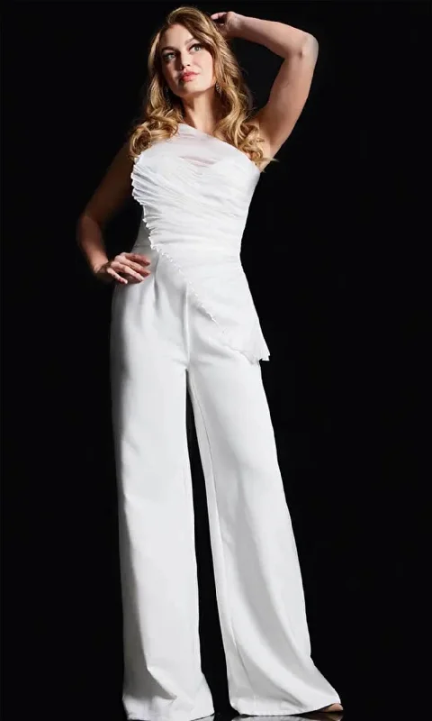 Jovani 26171 - Ruched Detailed One-Shoulder Jumpsuit Tiered unclassified dresses