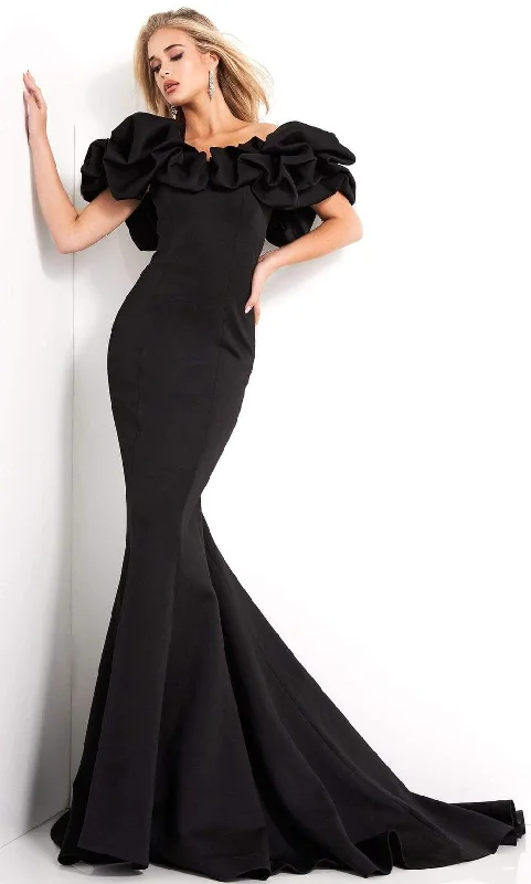 Jovani - Oversized Ruffle Off Shoulder Dress 04368SC - 1 pc Black In Size 8 Available High-low unclassified dresses