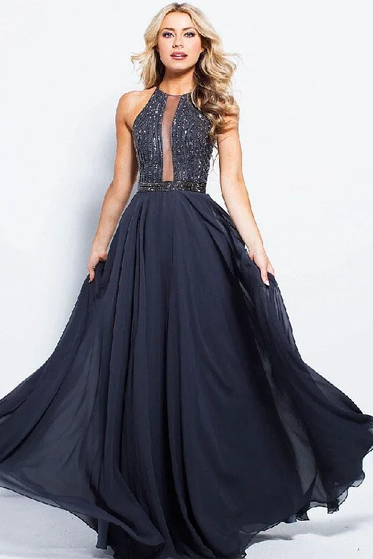 JVN by Jovani - JVN59049 Embellished Illusion Halter Chiffon A-line Dress Chic unclassified dresses