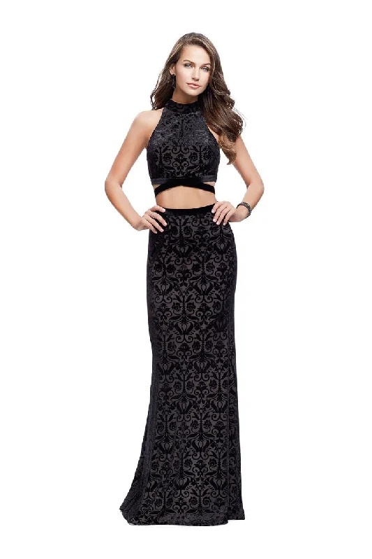 La Femme 25589 Two-Piece High Neck Velvet Brocade Gown - 1 pc Black in size 4 Available Designer unclassified dresses