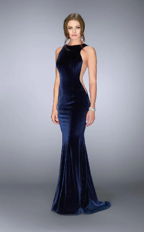 La Femme Svelte Velvet Mermaid Gown in Navy 24605 Budget-friendly unclassified dresses