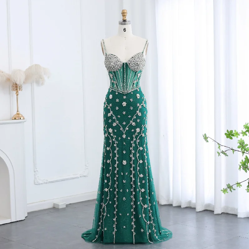 Luxury Emerald Green Spaghetti Straps Evening Dress SS246 Graduation unclassified dresses