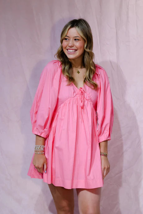 MEET ME IN SANTORINI Dolly Dress - Pink Corsage Ruffled unclassified dresses