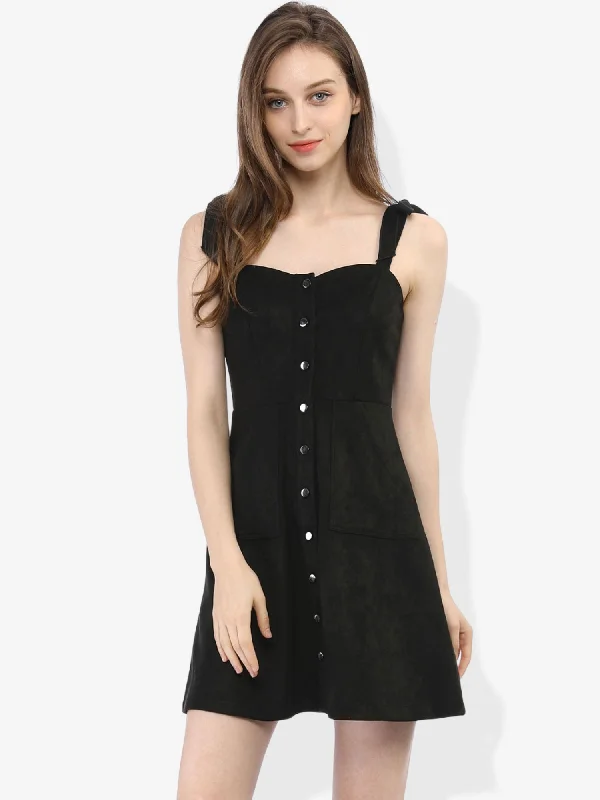 Casual Pinafore Overall Button Down Sleeveless Faux Suede Dress Elegant evening unclassified dresses