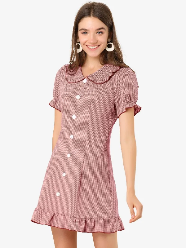 Plaid Gingham Ruffled Retro Peter Pan Collar Dress Casual unclassified dresses