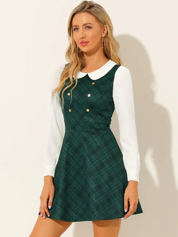 Peter Pan Collar Contrast Color Button Decor Plaid Dress Unique unclassified dresses