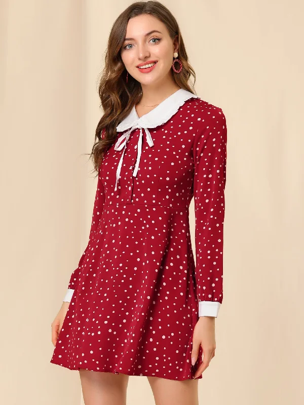 Polka Dots Sweet Tie Neck Contrast Peter Pan Collar Dress Luxury unclassified dresses