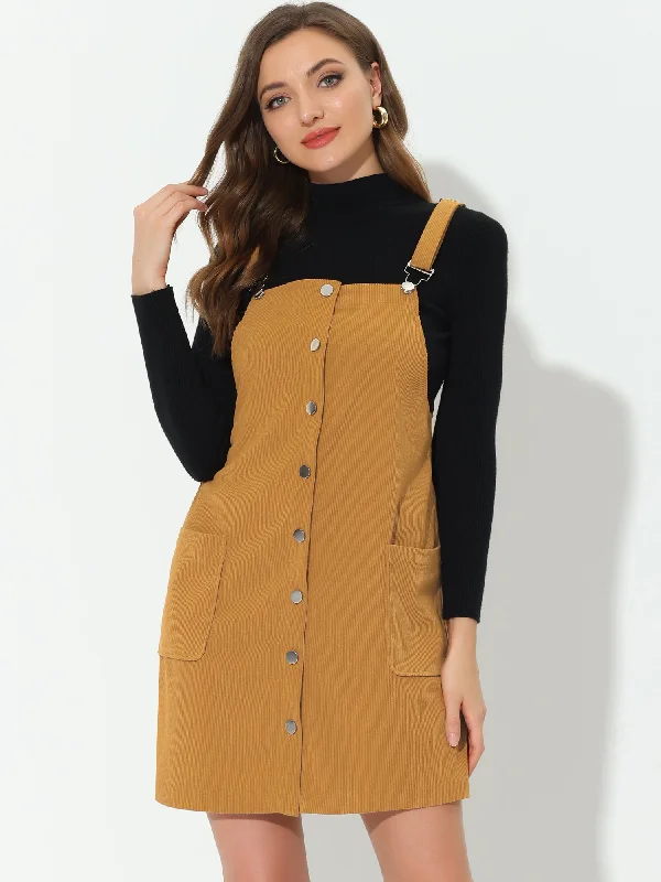 Corduroy Adjustable Straps Button Down Pinafore Overall Dress Stylish unclassified dresses