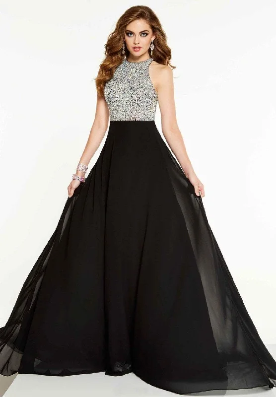 Panoply - Bejeweled High Jewel Chiffon A-Line Gown 14873 Monochrome unclassified dresses