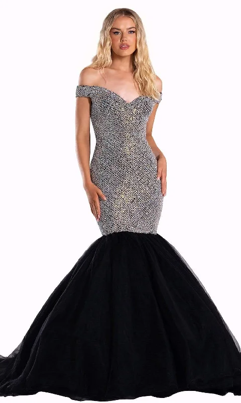 Portia and Scarlett - PS21046 Jeweled Off Shoulder Trumpet Gown Metallic unclassified dresses