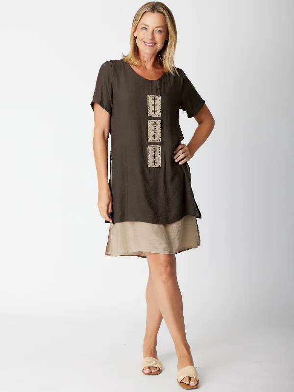 Rectangle Patch Tunic/Dress - 30605 Mocha Beige A-line unclassified dresses