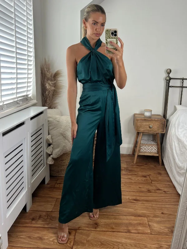 Romy Satin Halter Jumpsuit / Green Club unclassified dresses