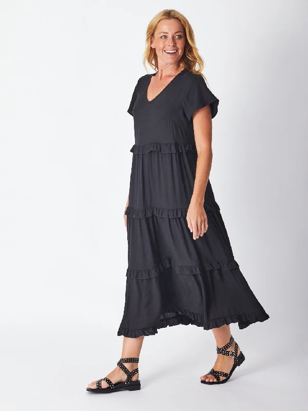 Ruffle Tier Dress - Black 26527-S Club unclassified dresses