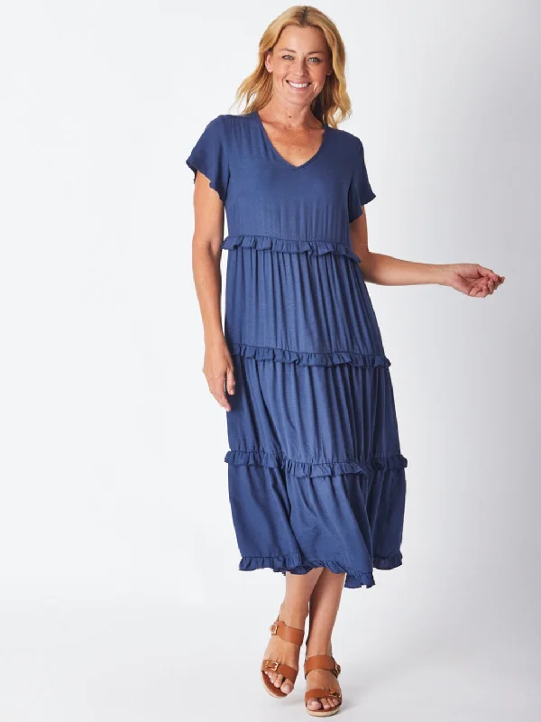 Ruffle Tier Dress - Navy 26527-S Smocked unclassified dresses