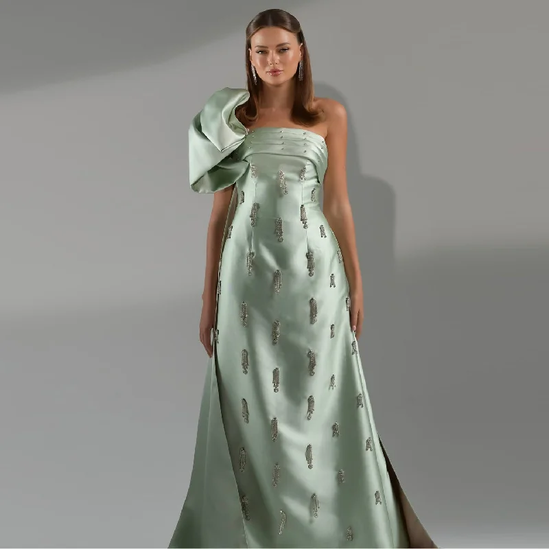 Sage Green One-Shoulder Tassel Evening Dress with Cape SS368 Wedding guest unclassified dresses