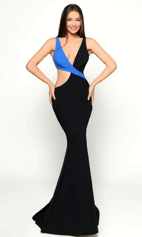 Tarik Ediz - 51188 Fitted Plunging V-Neck Evening Dress Satin unclassified dresses