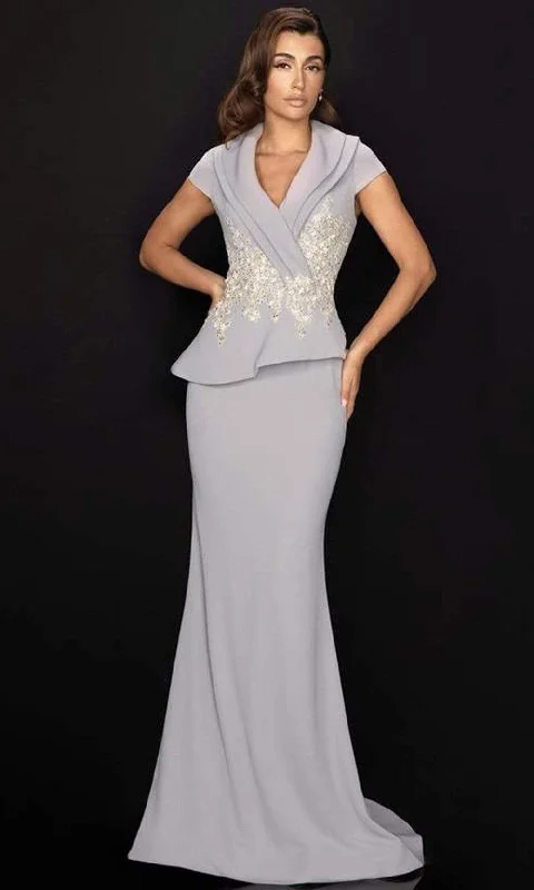 Terani Couture - Cap Sleeve Surplice Collar Appliqued Gown 2011M2135 Casual chic unclassified dresses